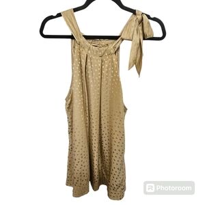 White house black market women's 100% silk gold metallic polkadot top size large